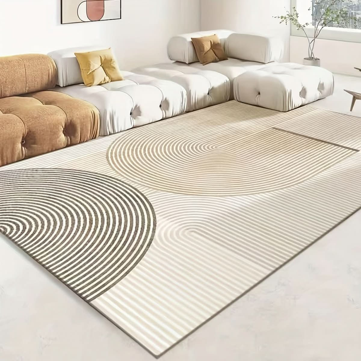 1 Pc Large Area Rug, Faux Cashmere Material With Cotton Backing, Machine Washable, Minimalist Geometric Line Pattern, Scandinavian And Bohemian Style, Soft And Comfortable Floor Mat, Non - Slip Water - Resistant Carpet, Foldable Rug - Nimall