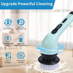 1 Set, Electric Spin Scrubber With 7 Replaceable Brush Head, Power Cordless Electric Cleaning Brush With Adjustable Long Handle, 2 Speeds, Rechargeable Shower Scrubber, For Bathroom, Kitchen, Bathtub, Tile, Shower, Car, Cleaning Supplies - Nimall