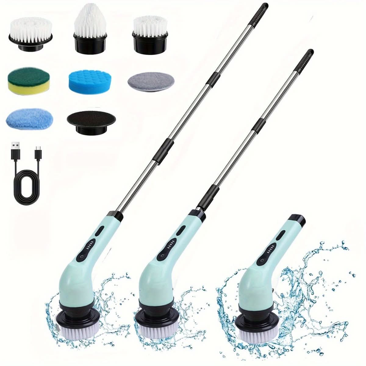 1 Set, Electric Spin Scrubber With 7 Replaceable Brush Head, Power Cordless Electric Cleaning Brush With Adjustable Long Handle, 2 Speeds, Rechargeable Shower Scrubber, For Bathroom, Kitchen, Bathtub, Tile, Shower, Car, Cleaning Supplies - Nimall