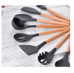 11 - Piece Cooking Utensils Set With Handles Black/Brown 11.93inch - Nimall