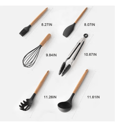 11 - Piece Cooking Utensils Set With Handles Black/Brown 11.93inch - Nimall