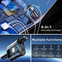 120W Retractable Car Charger, 4in 1 Fast Car Mobile Phone Charger - Nimall