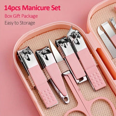 14 - Piece Stainless Steel Manicure & Pedicure Kit with Modern Style Concave Edge Clippers & Grooming Tools, Includes Portable Storage Case - Unscented Nail Care Set for Men & Women - Nimall