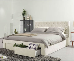 150X200 Queen Bed With 2 Front Drawer Storage Sturdy Modern Bed Frame Furniture - Nimall