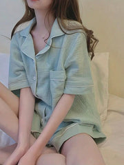 Women's 2 Piece Loose Mint Green Short Pajama Set Womens Lingerie