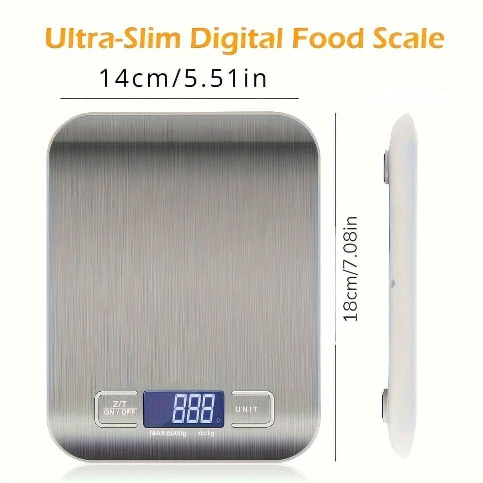 1pc 5kg Multifunction Electric Digital Kitchen Food Scale Display, High Precise Waterproff Measuring Scale With Stainless Steel Surface For Weight Loss, Baking, Cooking, Keto And Meal Prep - Nimall