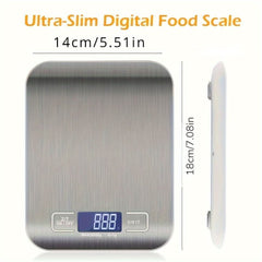 1pc 5kg Multifunction Electric Digital Kitchen Food Scale Display, High Precise Waterproff Measuring Scale With Stainless Steel Surface For Weight Loss, Baking, Cooking, Keto And Meal Prep - Nimall