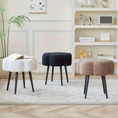 1pc Cloud Pattern Ottoman Stool, Faux Lamb Wool Makeup Vanity Stool, Luxurious Cloud Shaped Footstool, Durable Stool With Metal Legs, Ideal Home Supplies, Home Decorations - Nimall