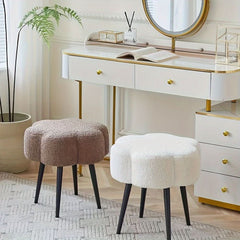 1pc Cloud Pattern Ottoman Stool, Faux Lamb Wool Makeup Vanity Stool, Luxurious Cloud Shaped Footstool, Durable Stool With Metal Legs, Ideal Home Supplies, Home Decorations - Nimall