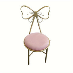 1pc Makeup Vanity Girl Chairs Stool For Bedroom With Bow Knot Backrest, Side Table Seat Dressing Chair With Golden Metal Leg, Velvet Cushion For Girl Daughter Room - Nimall