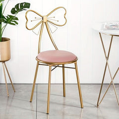 1pc Makeup Vanity Girl Chairs Stool For Bedroom With Bow Knot Backrest, Side Table Seat Dressing Chair With Golden Metal Leg, Velvet Cushion For Girl Daughter Room - Nimall