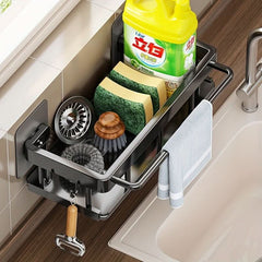 1pc Multifunctional Wall - Mounted Drain Rack, Kitchen Rack, Punch - Free Rag Rack, Wall - Mounted Seasoning Rack, Household Drain Basket, Sink Storage Organizer, Soap Sponge Rack Home Kitchen Supplies - Nimall