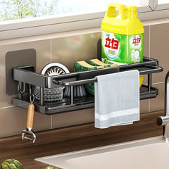 1pc Multifunctional Wall - Mounted Drain Rack, Kitchen Rack, Punch - Free Rag Rack, Wall - Mounted Seasoning Rack, Household Drain Basket, Sink Storage Organizer, Soap Sponge Rack Home Kitchen Supplies - Nimall