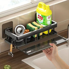 1pc Multifunctional Wall - Mounted Drain Rack, Kitchen Rack, Punch - Free Rag Rack, Wall - Mounted Seasoning Rack, Household Drain Basket, Sink Storage Organizer, Soap Sponge Rack Home Kitchen Supplies - Nimall