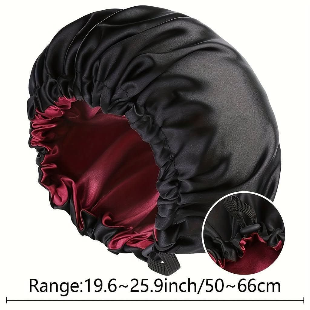 1pc Satin Bonnet Sleep Cap Large Double Layer Reversible Adjustable Night Sleeping Turban Hat Hair Wrap Head Cover Reusable Nightcap For Women - Bathroom Accessories - Nimall