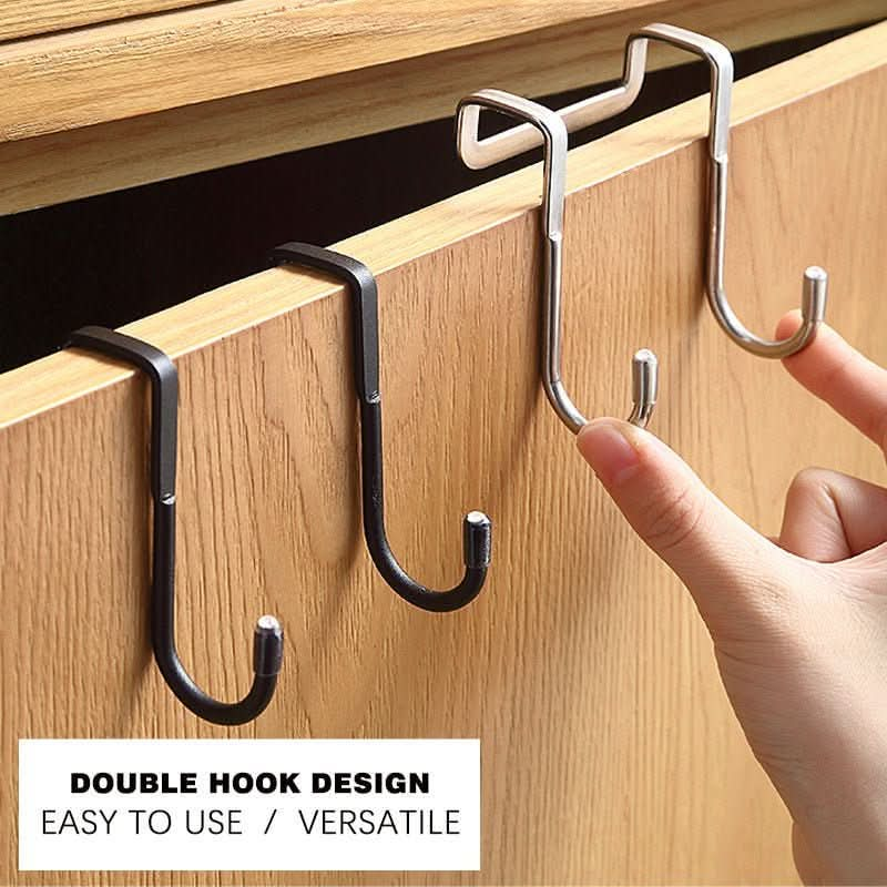 1pc Stainless Steel Hook Free Punching Double S - Shape Hook, Kitchen Bathroom Cabinet Door Back Type Coat Towel Storage Hanger - Nimall