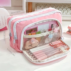 1pc Stationery Bag, Pencil Case, Large Capacity Pencil Case, Handheld Pencil Case, Stationery Box, Cosmetics, Portable Gifts, Suitable For Office, School, Youth, Girls, Boys, Men, Women, Adults - Nimall