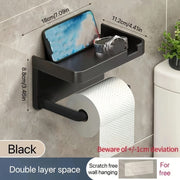 1pc Toilet Paper Box, Roll Tissue Holder Rack With Phone Holder, Roll Paper Dispenser, Household Washroom Free Punching Wall Hanging Paper Holder - Nimall