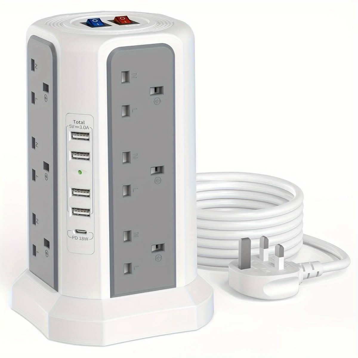 1pc Tower Surge Protector 18W USB C Fast Charger 50% - Nimall