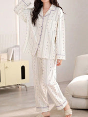 2 Piece Pajama Set Long Sleeve Loose Striped Womens Lingerie - Nimall