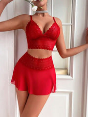 2 Piece Sexy Lingerie Set Women's Red Velvet Womens Lingerie - Nimall