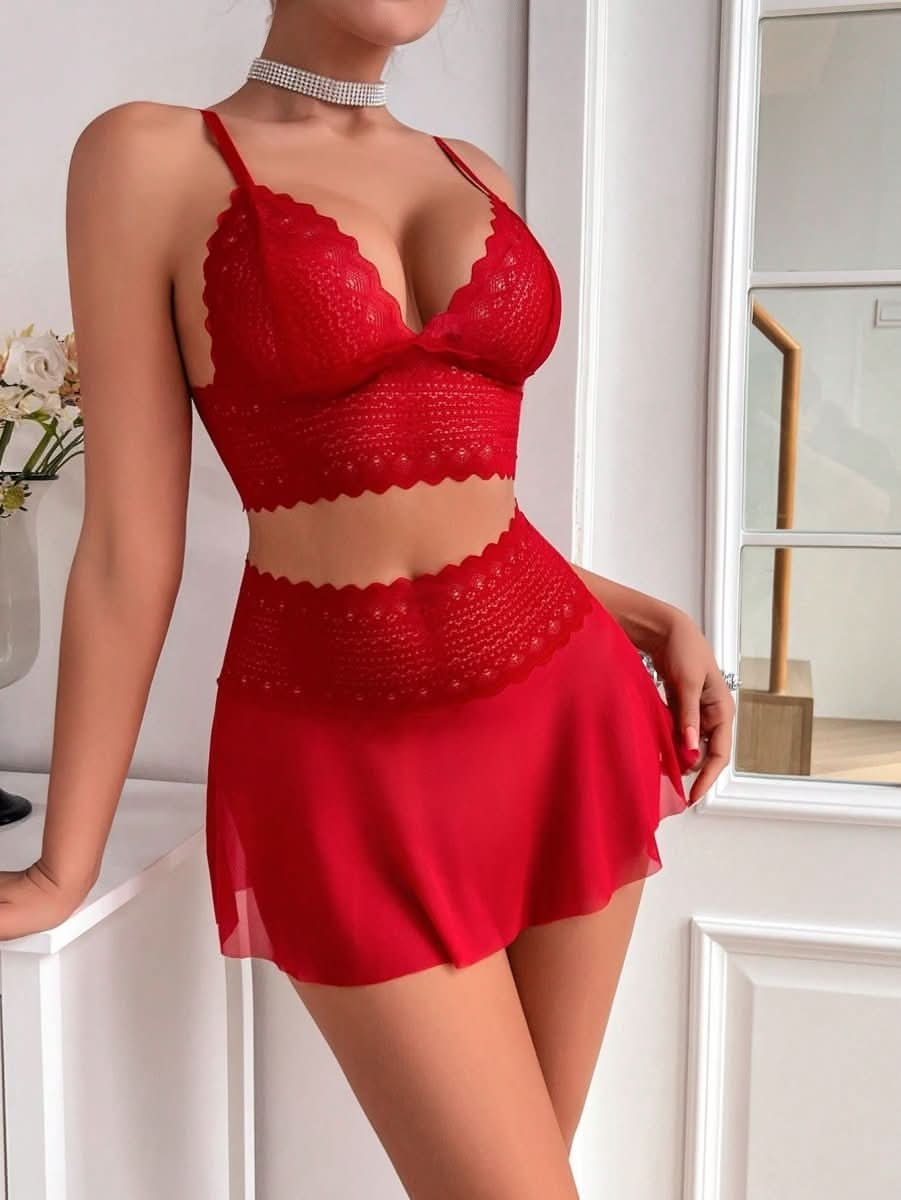 2 Piece Sexy Lingerie Set Women's Red Velvet Womens Lingerie - Nimall