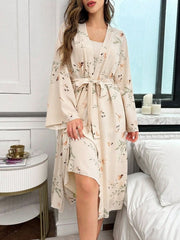 2 Pieces Women's Rose And Butterfly Nightgown Set Womens Lingerie - Nimall