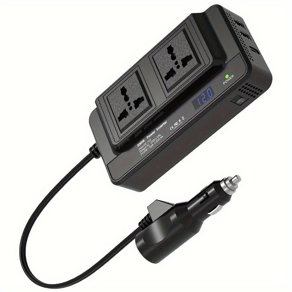 200W Car Inverter EU Socket PD20W Type - C With 2 AC Outlets 2 USB Ports - Nimall