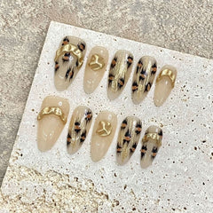 2024 new handmade armor metal chain amber leopard print versatile white removable phototherapy nail sticker - Nimall