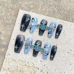 2024 Pure handmade wear nail heavy industry blue evening nail art luxury Croxin niche Spice Girl nail art sticker - Nimall