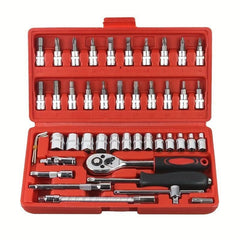 46pcs Car Repair Tool Kit: Ratchet Torque Wrench, Spanner, Screwdriver, Socket Set Combo - Perfect For Bicycle & Auto Repairing! - Nimall