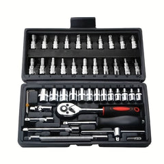 46pcs Car Repair Tool Kit: Ratchet Torque Wrench, Spanner, Screwdriver, Socket Set Combo - Perfect For Bicycle & Auto Repairing! - Nimall