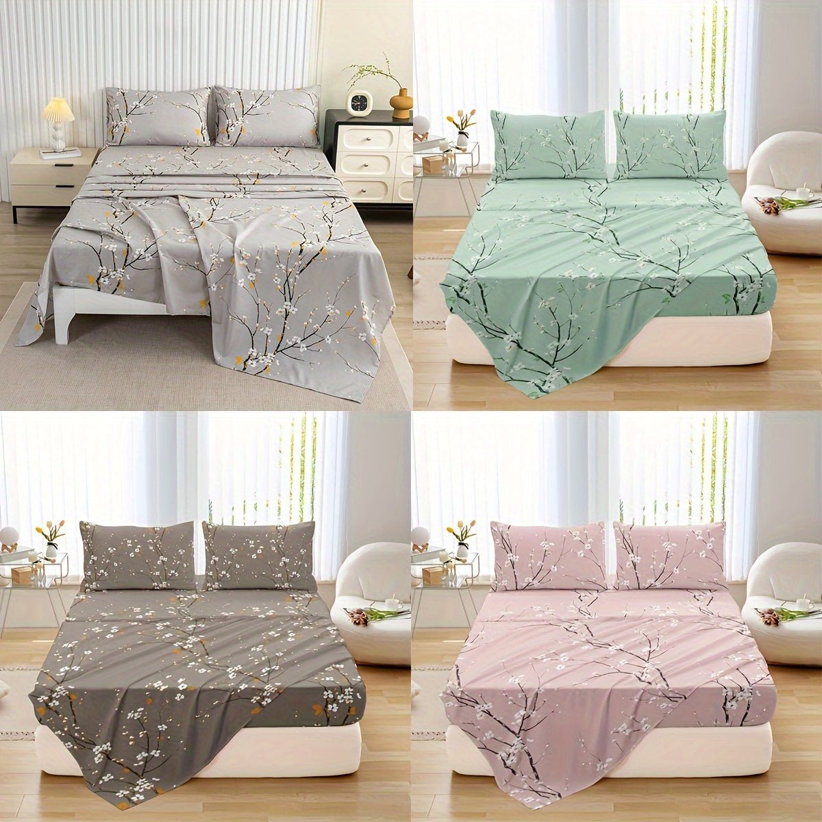 4pcs Luxury Flower Print Fitted Sheet Set - Nimall