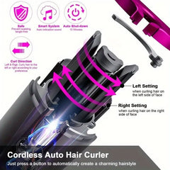 5 Heat Settings Auto - Curler for Luscious Locks - Ceramic, Anti - Scald, Tangle - Free, Quick Charge USB Rechargeable Lithium Battery - Perfect for Styling, Special Occasions, and as an Elegant Gift with Luxurious Gift Box Included - Nimall