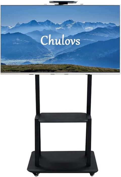 NEW Tall Mobile Floor TV Mount Stand Height Adjustable with Lockable Casters and 2 Tier AV Shelves for Extra Large Flat Panel LED LCD Plasma Screen up to 75 inch VESA 600x400 Load 70KG (Black)