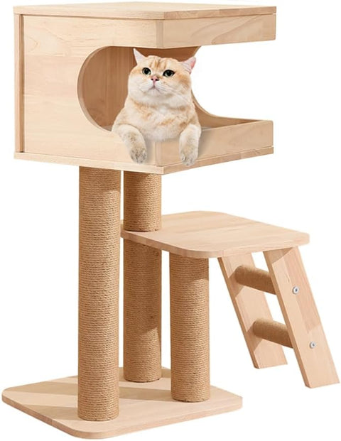 Wood Cat Tree for Indoor Cats,Tall Cat Furniture with Natural Sisal Rope Scratching Post