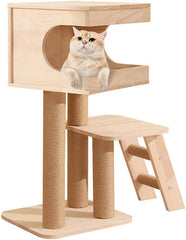 Wood Cat Tree for Indoor Cats,Tall Cat Furniture with Natural Sisal Rope Scratching Post