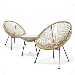 Beige PE Rattan Balcony Table & Chair Set 90 × 72 × 39 cm – 2 Seater Metal Frame Outdoor Bistro Set for Patio, Balcony & Garden