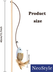 Feather Bell Pole With Hemp Rope and Mouse - Cat Supplies Stick (Flax Mouse)