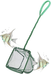 Aquarium Fish Net, Braided Metal Handle Square Net, Nylon Fish Net for Quick Catch, Plastic Handle (Green, 13 * 10.5 * 27)
