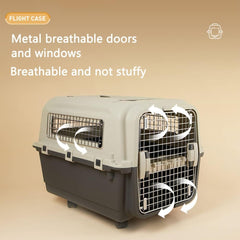 Hard-Sided Transporter Dog Carrier Cage,Plastic Kennels Rolling Wire Door Travel Dog Crate