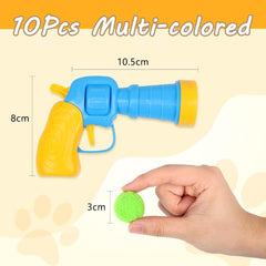 Cat Ball Toy Launcher with 10 Colorful Plush Balls (Blue)