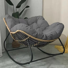 Gray Rattan & Metal Rocking Chair 120 × 95 × 50 cm – Stylish Weather Resistant Lounge Seat with Cushion for Patio, Garden & Indoor Use