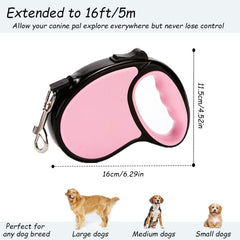 Retractable Dog Lead 5M/16FT, with Anti-Slip Handle One-Button Brake&Lock
