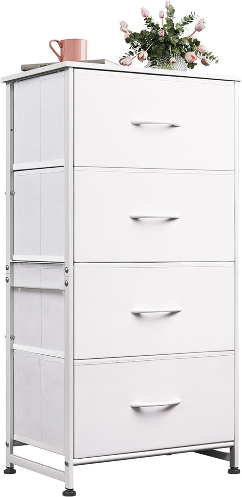 Dresser with 4 Drawers, Storage Tower, Organizer Unit, Fabric Dresser for Bedroom, Hallway, Nesting Tables, Entryway, Closets, Sturdy Steel Frame, Wood Top, Easy Pull Handle