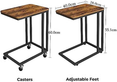 End/Side Table, TV Tray, C Shaped Snack Table with Metal Frame