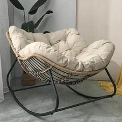 Beige Rattan & Metal Rocking Chair 120 × 95 × 50 cm