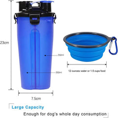 2-in-1 Dog Travel Water & Food Bottle, Leakproof