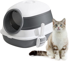 Cat Litter Box With Round Edges Large Anti-splash Box With Cat Litter Shovel Cat Sandbox Cat Toilet (Grey)