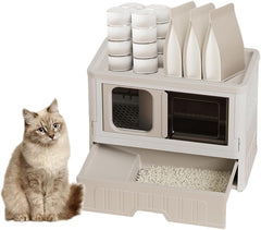 Foldable Cat Litter Box,Enclosure Cat Furniture Hidden Large Space Cat Toilet